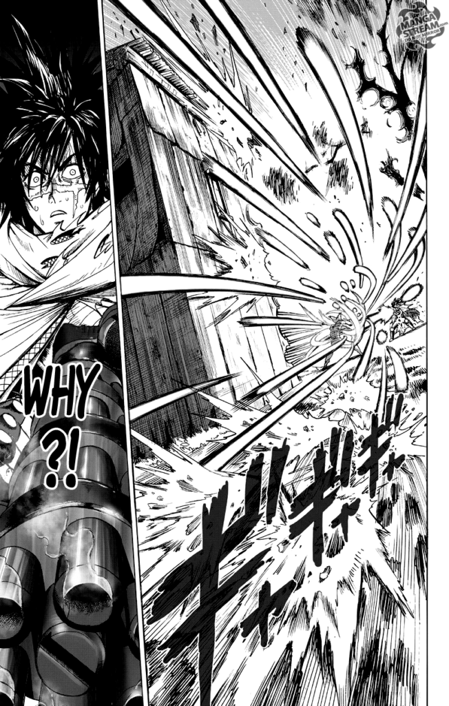 Death Gatling wonders why Garou is deflecting the bullets and not hitting him.