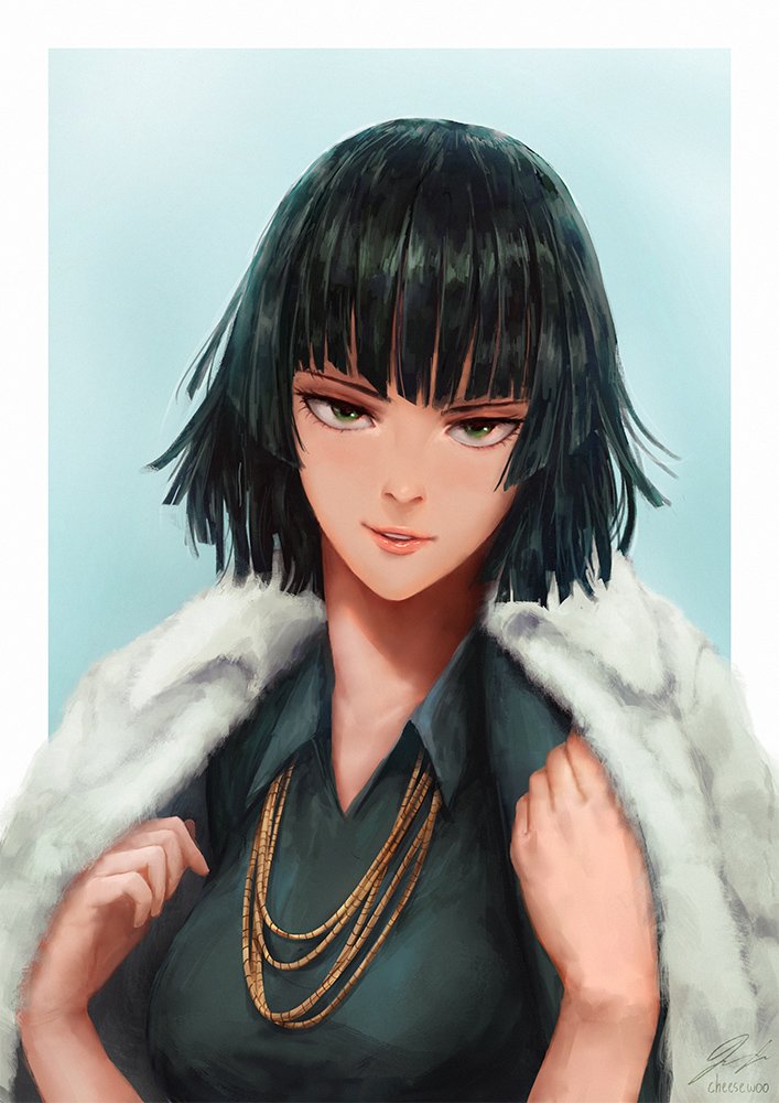 A fan art of sexy Fubuki wearing a coat and green clothes.