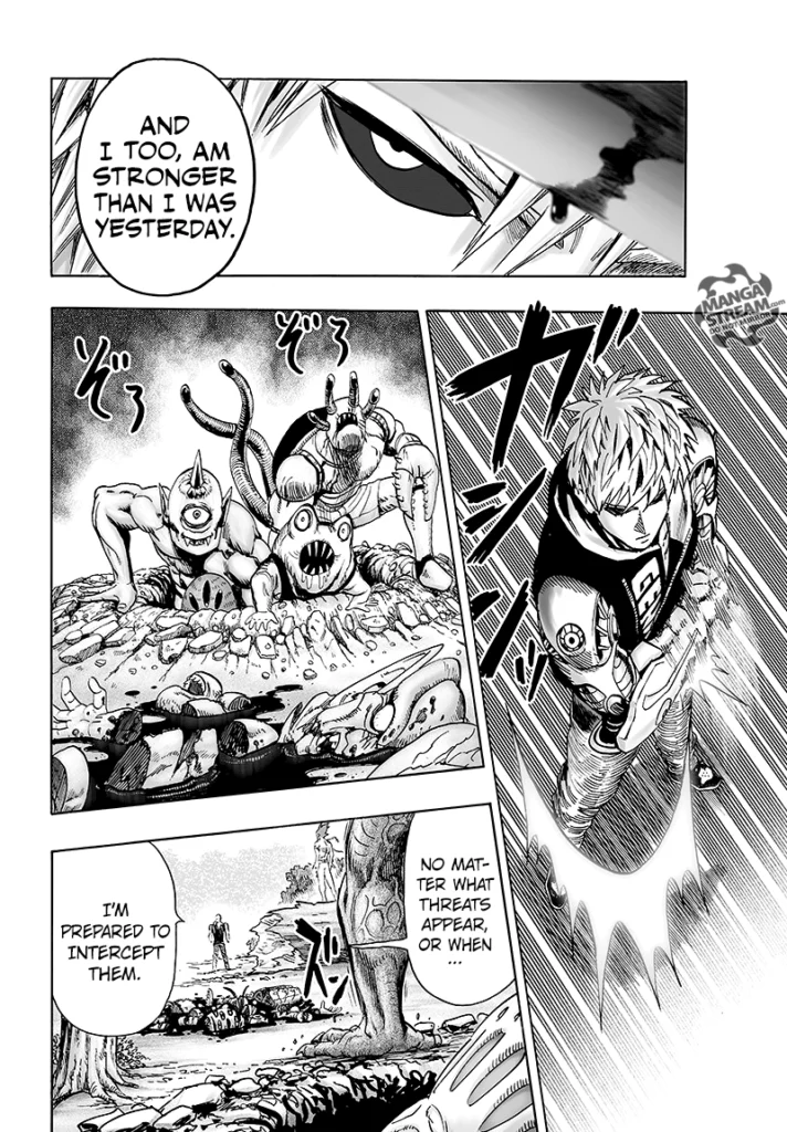 Genos retracts his sword while more monsters appear from the ground.