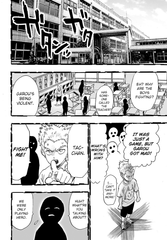 In school, the students are having a commotion as Garou gets mad and asks Tacchan to fight him.