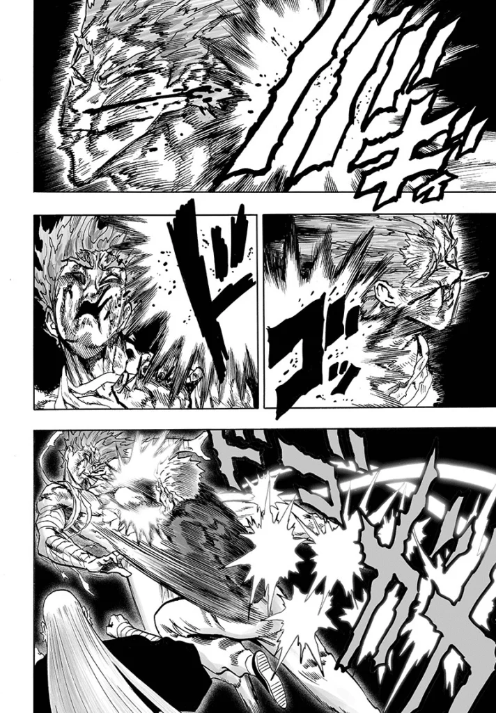 Garou gets brutally beaten up by Bang, hitting his face and making him spit blood.