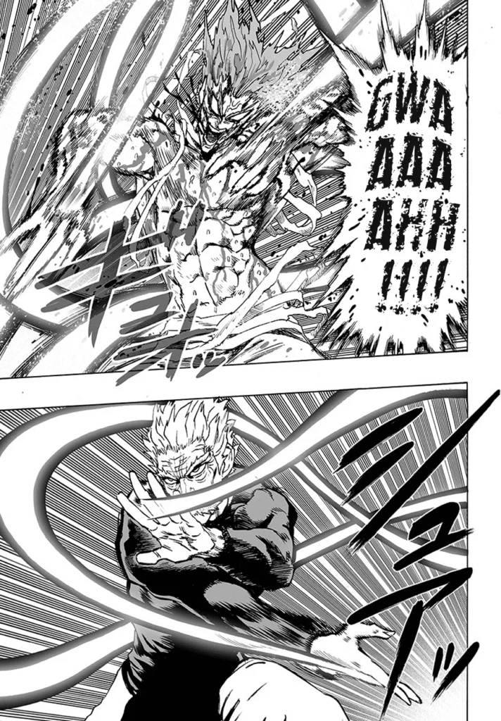 Garou retaliates, but Bang makes another attack with his hands.