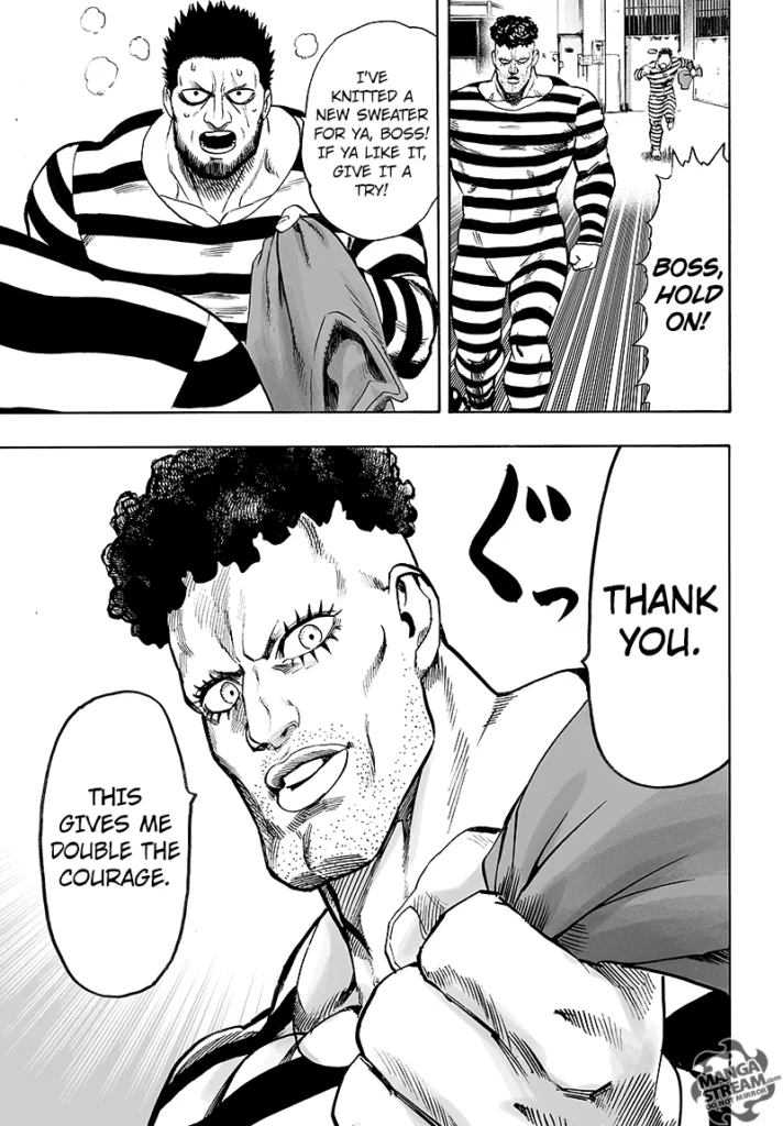 Another prisoner calls Puri-Puri Prisoner and gives him a new sweater.