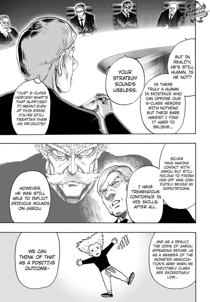 They continue to discuss the situation about Garou while Sitch points out Silver Fang's failure to finish him.