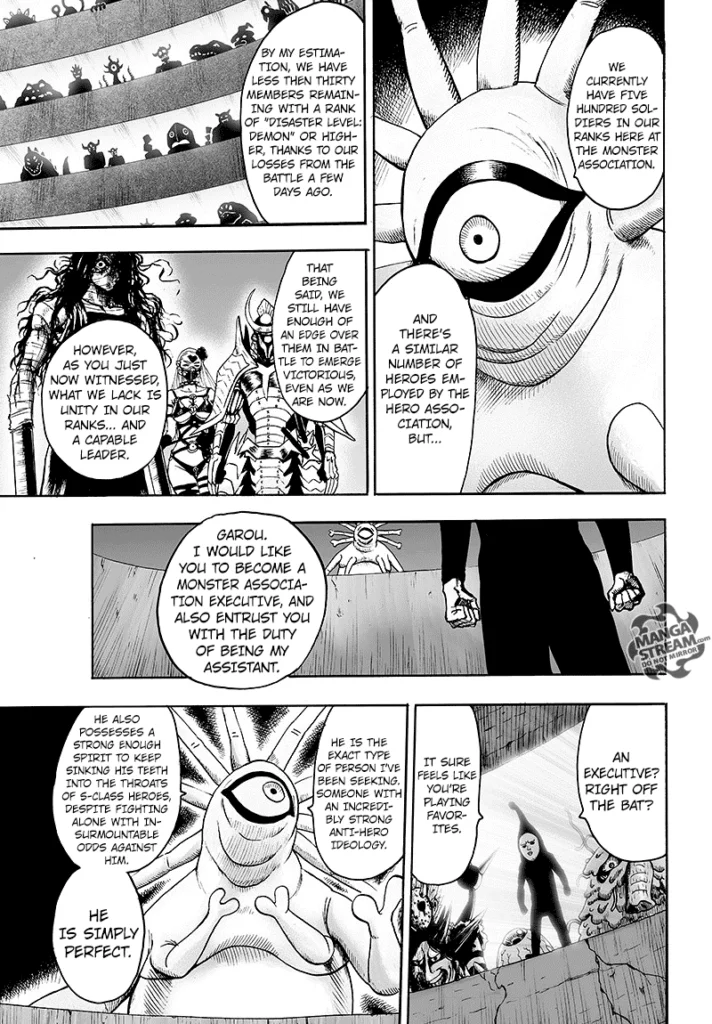 Gyoro-Gyoro wants Garou to become an executive and his right hand. A small monster interrupts the favoritism.