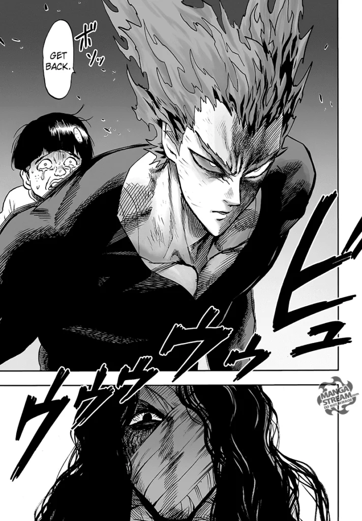 Garou tells Tareo to get back as Royal Ripper watches him.