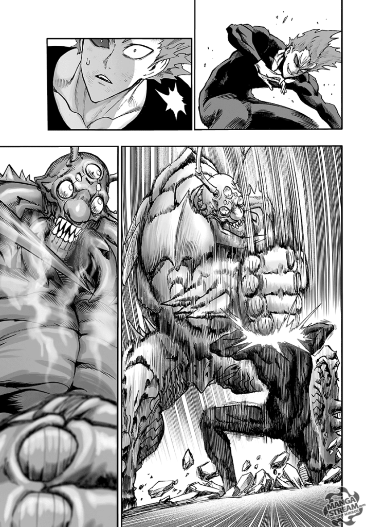 Bug God hits Garou with his hammer punch.