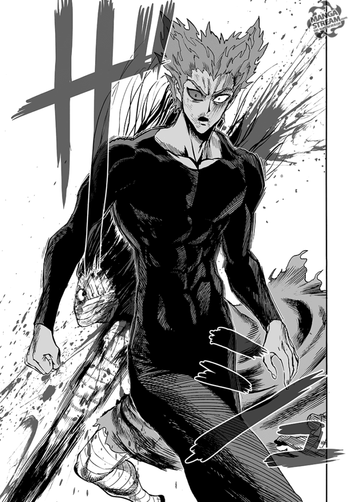 Royal Ripper slashes Garou's back. Garou is surprised.