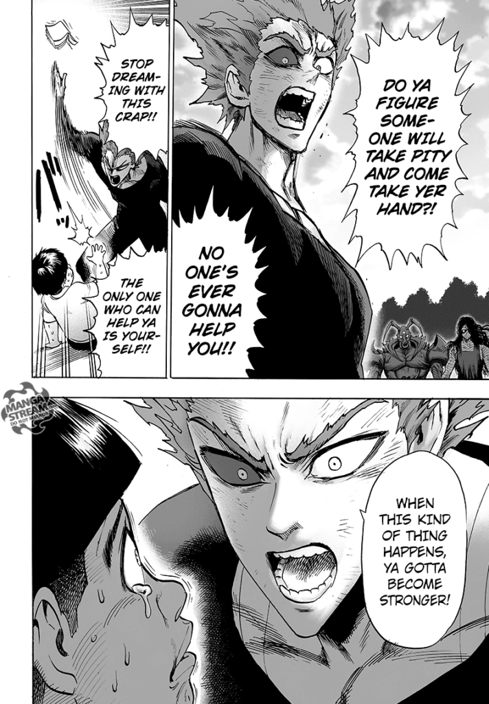 Garou turns his attention to Tareo, who is still crying and afraid.