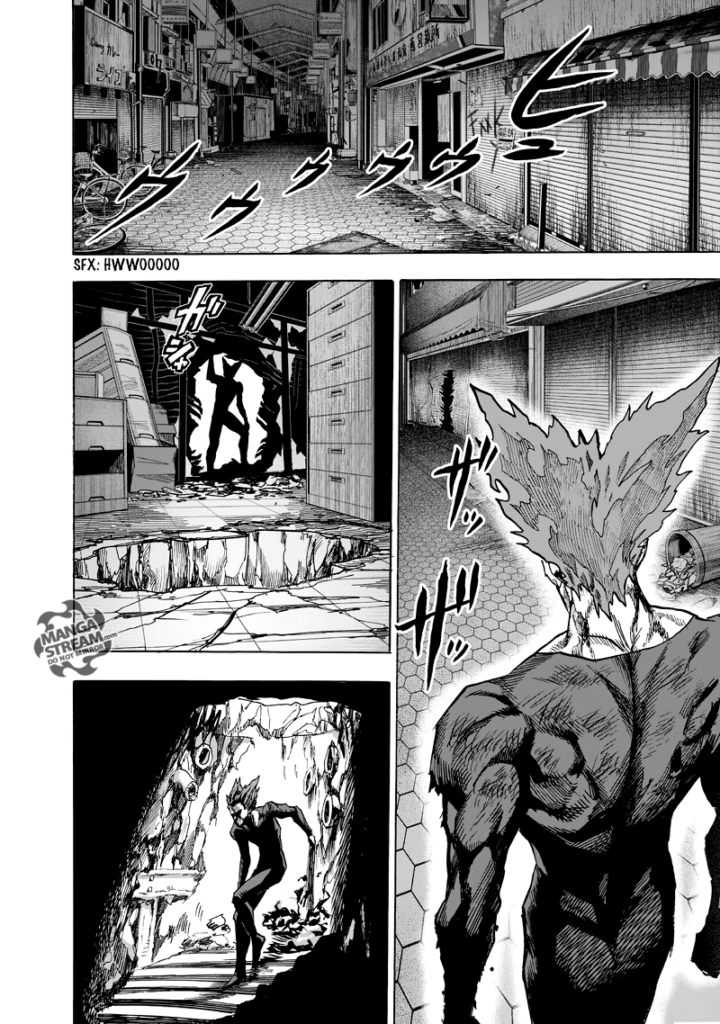 Garou enters an abandoned establishment and ventures inside a hole underground.