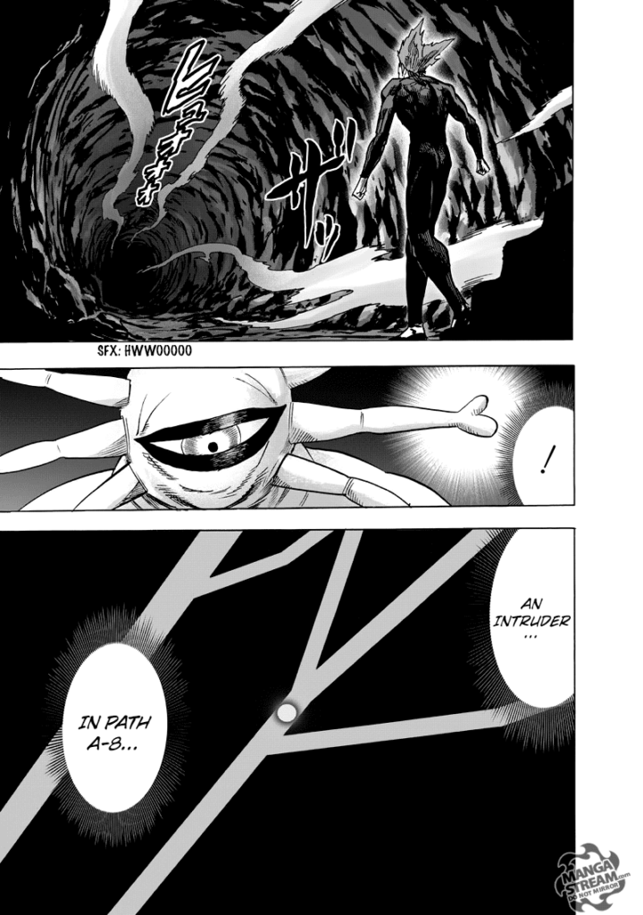 Garou finds a tunnel underground and walks through it while Gyoro-Gyoro notices an intruder.