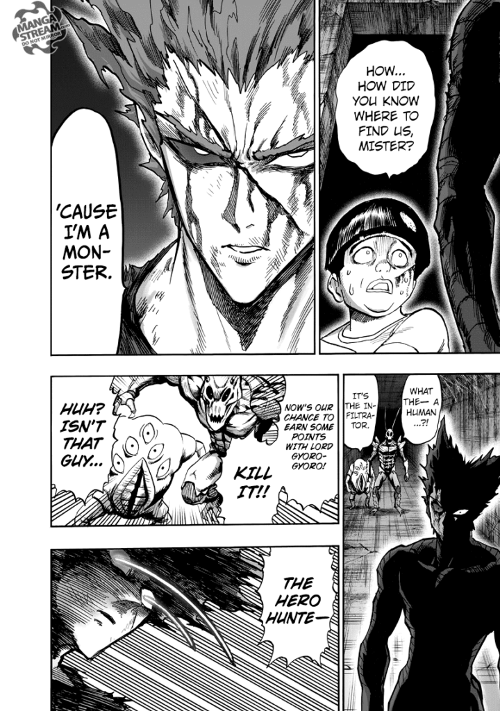 Garou is still covered in blood and sees monsters attacking him from behind.