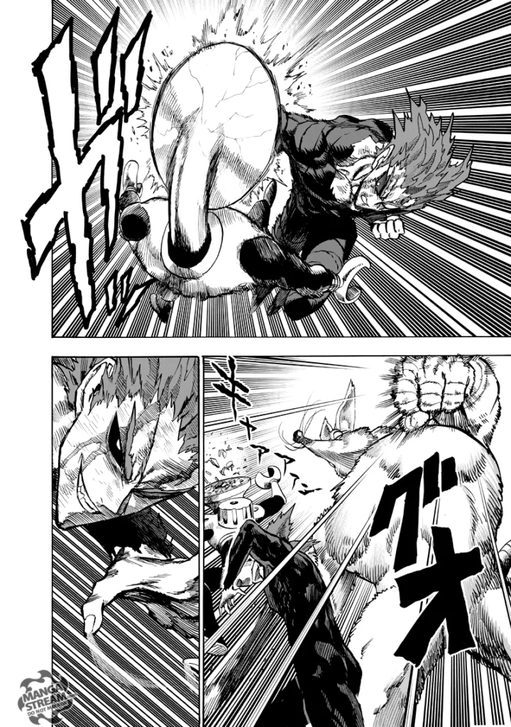 Garou punches Shower Head in the head while Ultra Mouse comes at him with a huge punch.