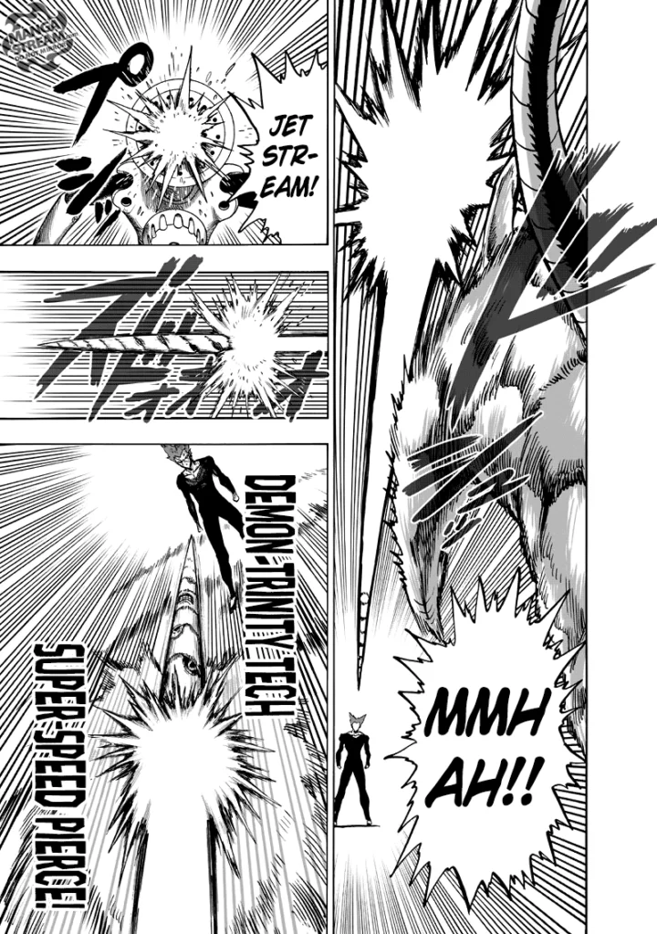 Ultra Mouse throws Narwhal at Garou for their "Demon Trinity Tech Super-Speed Pierce" attack.