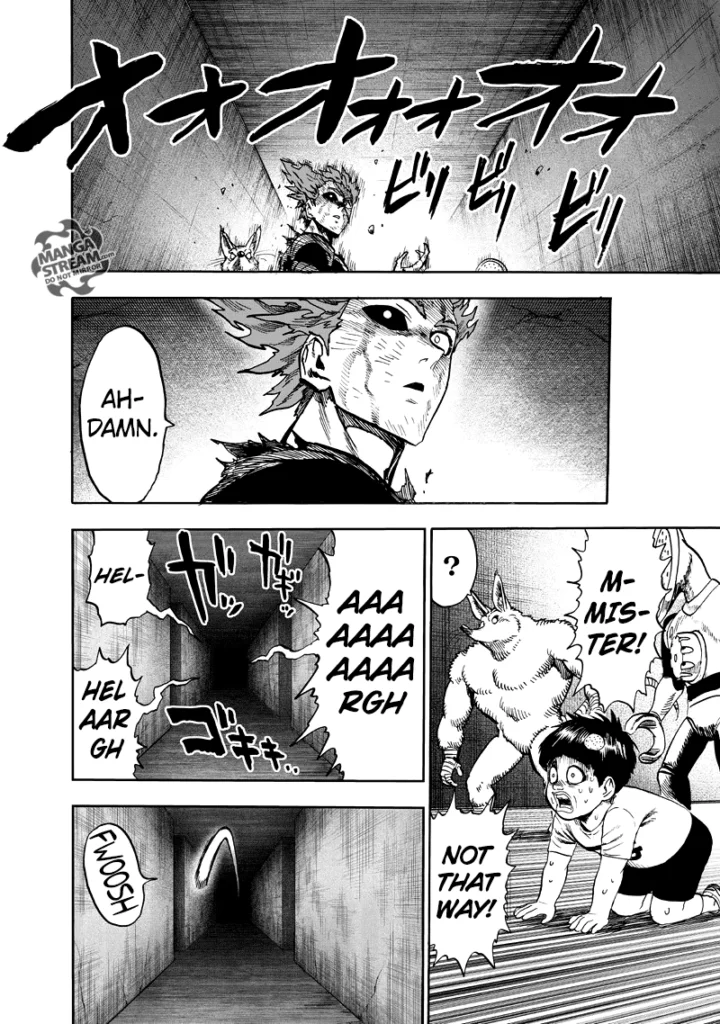 Garou turns around as they hear the scream, and the kid tells Garou about that direction.