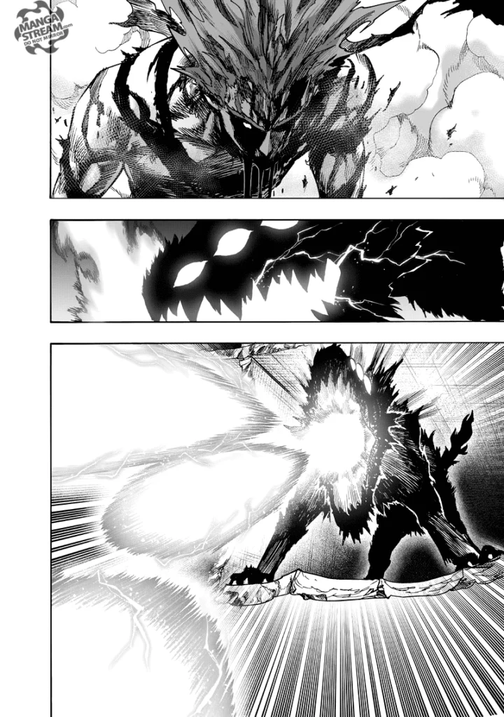 Garou is bloody and coughs blood while Rover fires more energy spheres at him.