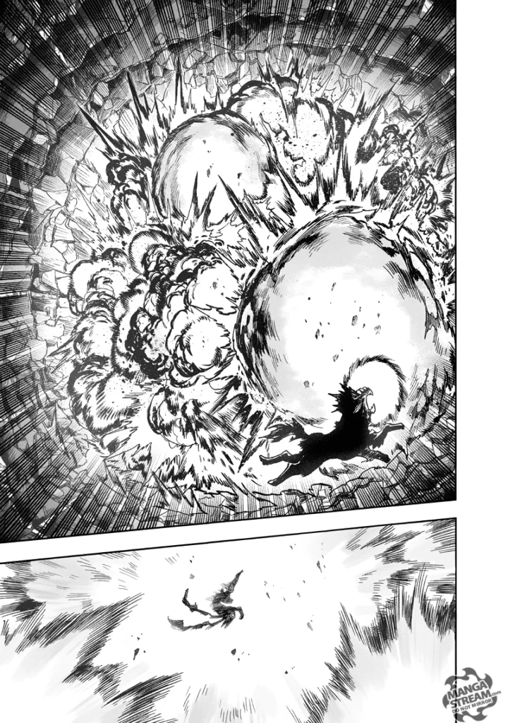 A massive explosion is seen down below, and Garou is swallowed by it.