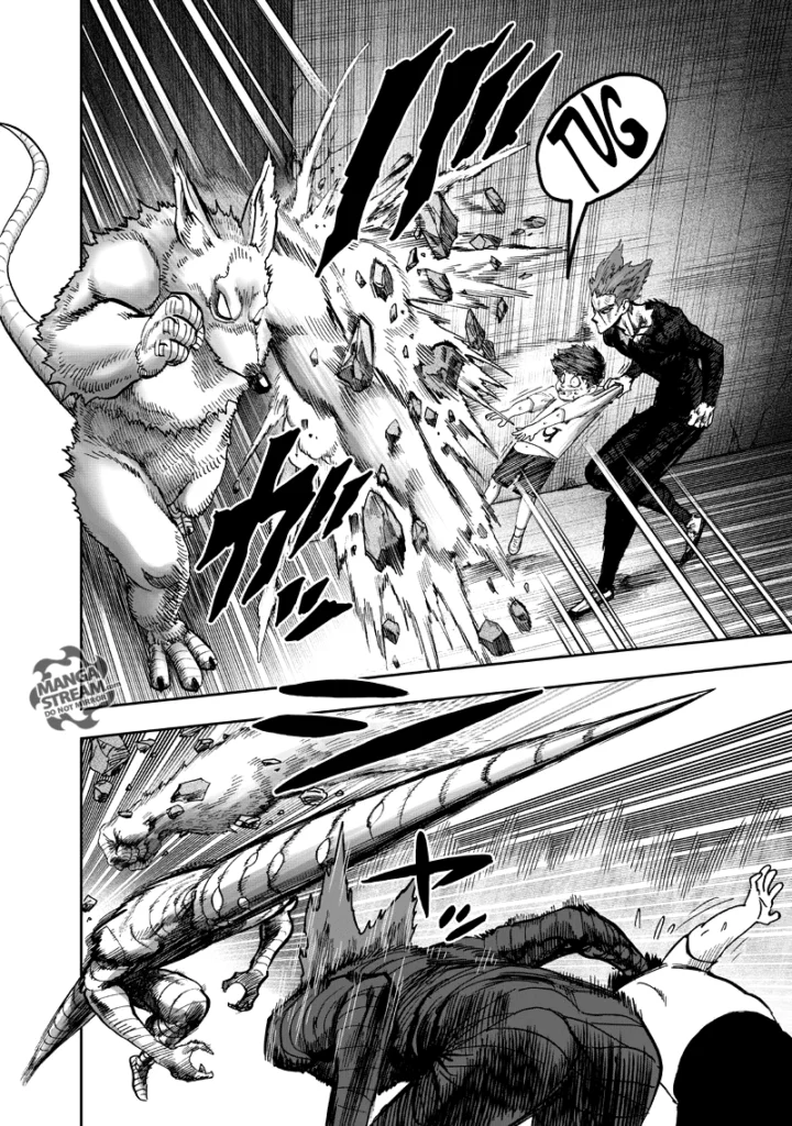 The monster rat and the monster with a drill head attack Garou and Tareo, but they dodge.