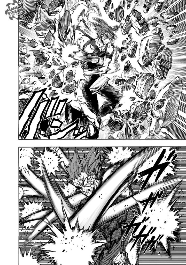 Garou destroys the rocks into smithereens.