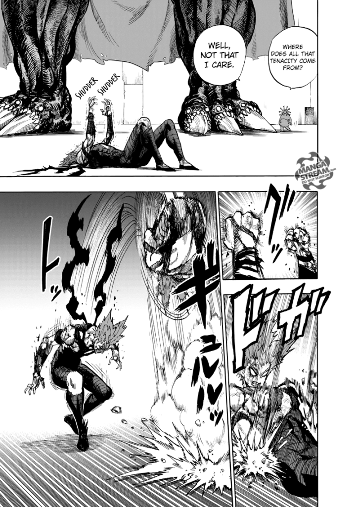 Garou flips and stands up.