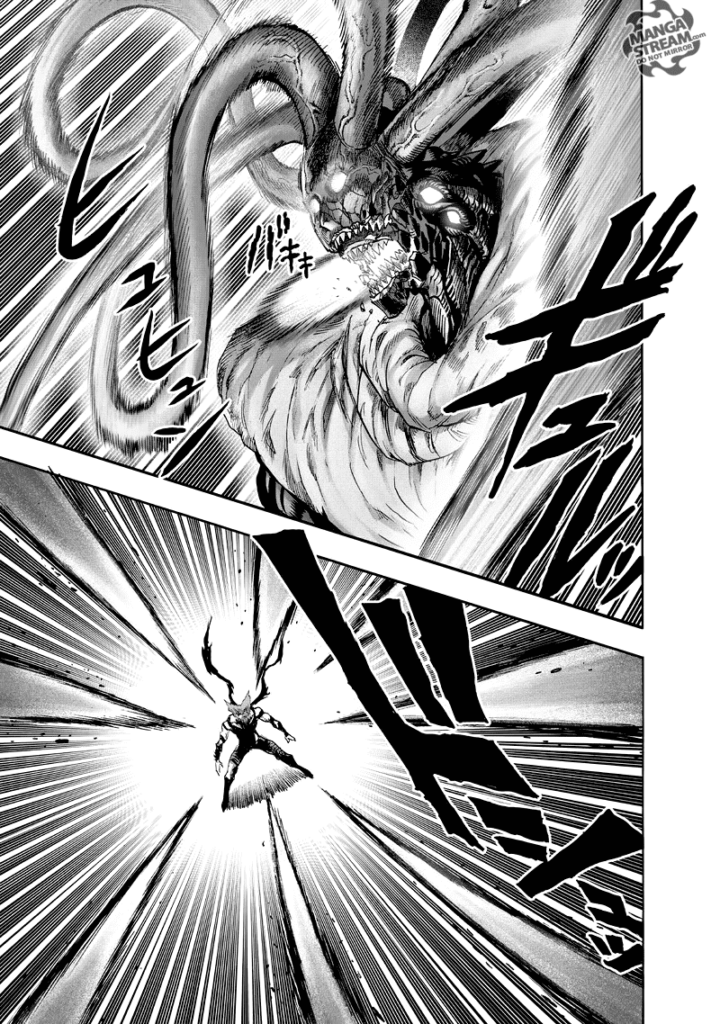 Lord Orochi attacks Garou with more horns.