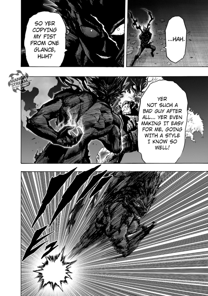 Garou jumps towards Orochi to attack him.