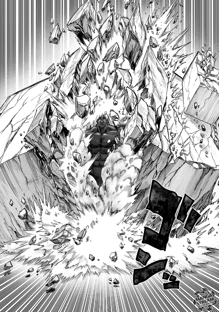 A colossal concrete block falls and gets crushed upon hitting the head of Superalloy Darkshine.