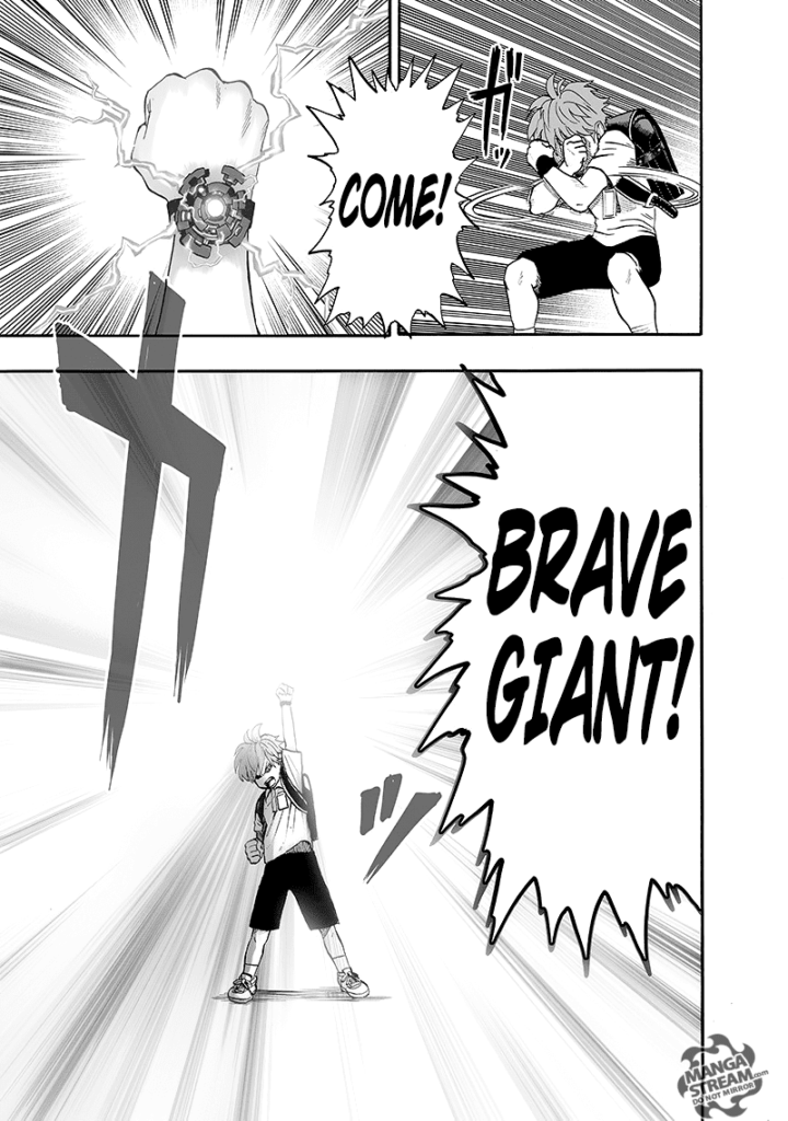 Child Emperor's watch glow as he raises his hand, trying to summon Brave Giant.