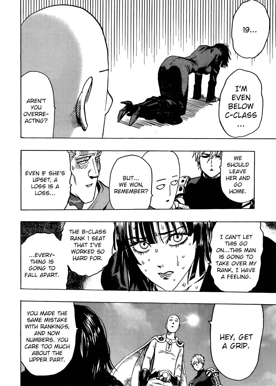 Miss Blizzard is so depressed now after hearing about his strength to be below Class C, but Saitama starts giving her advice.