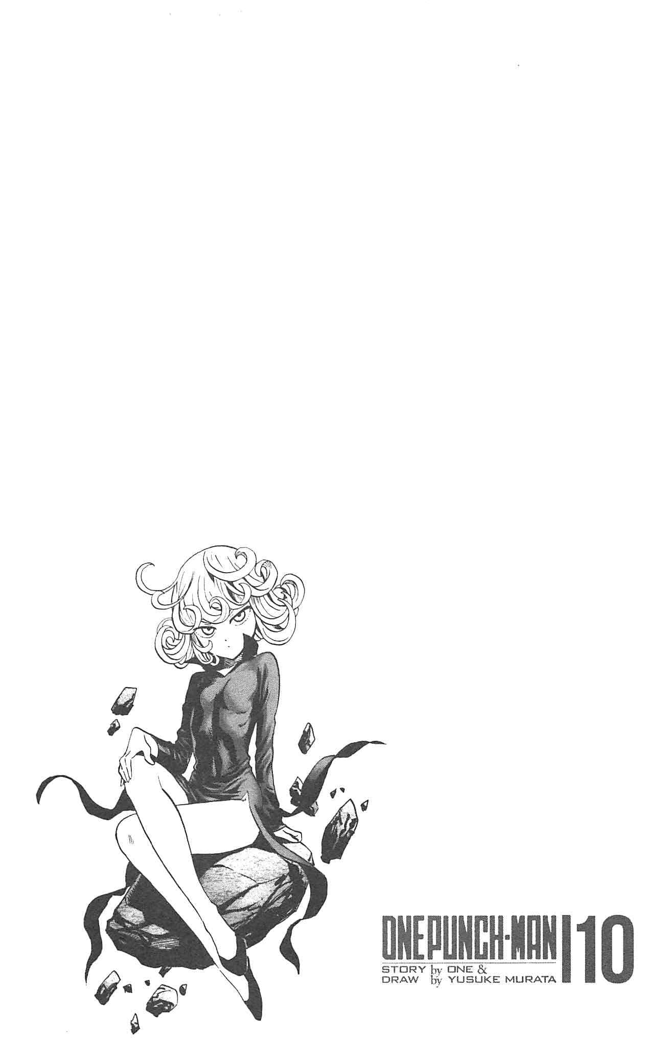 Tatsumaki is sitting on a floating rock.