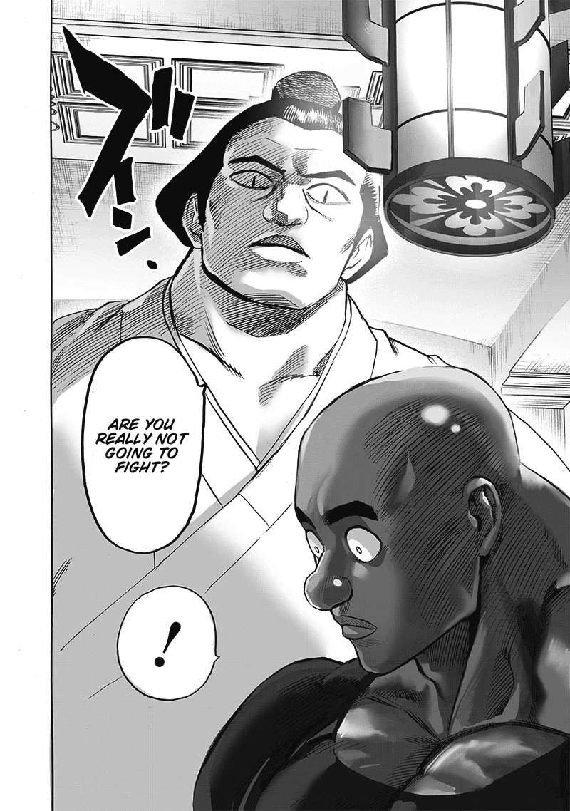 A huge sumo wrestler appears beside Darkshine, asking him if he really doesn't want to fight. Darkshine is perplexed.