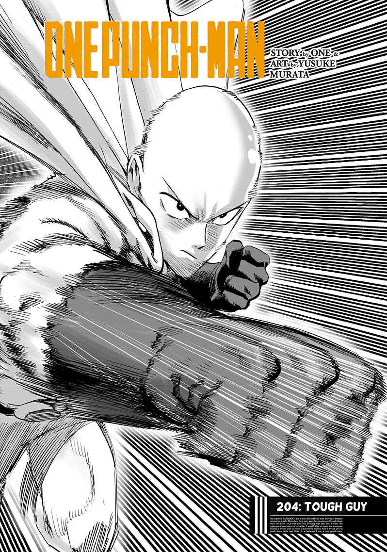 Saitama delivering a serious punch as the cover image of One Punch Man Chapter 204.